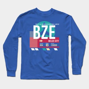 Belize City (BZE) Airport Code Baggage Tag E Long Sleeve T-Shirt